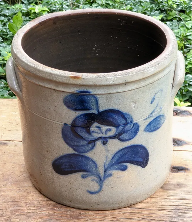 2 GAL SALT GLAZE COBALT DECORATED CROCK (BACHELDER - MENASHA)