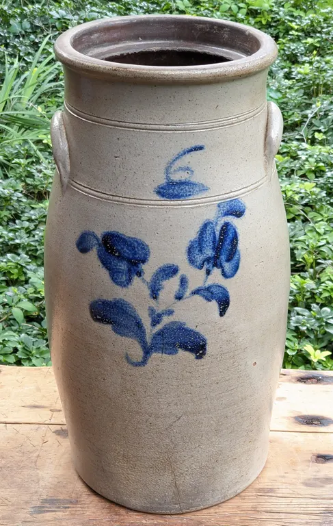 6 GAL SALT GLAZE COBALT DECORATED BUTTER CHURN (BACHELDER - MENASHA)