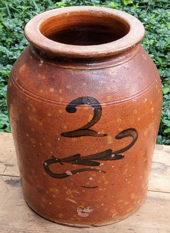 2 GAL SALT GLAZE ALBANY DECORATED STORAGE JAR CROCK (WHITEWATER)