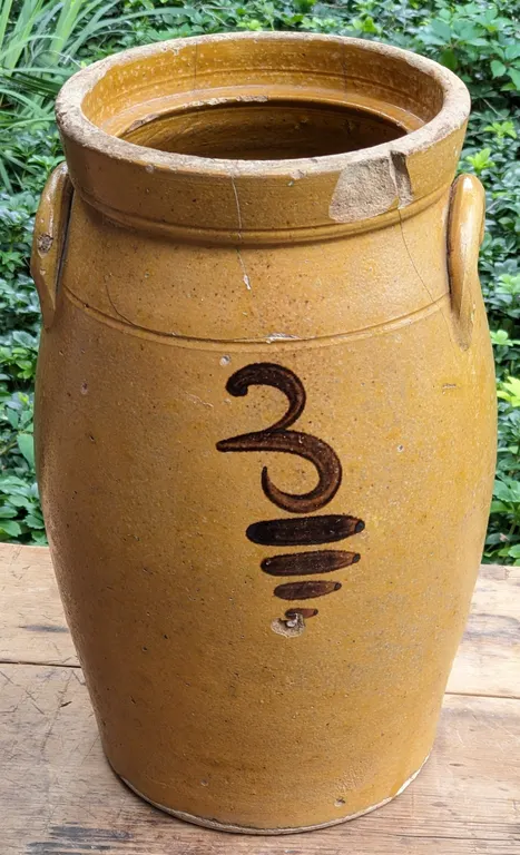 3 GAL SALT GLAZE ALBANY DECORATED BUTTER CHURN CROCK (WHITEWATER WISCONSIN)
