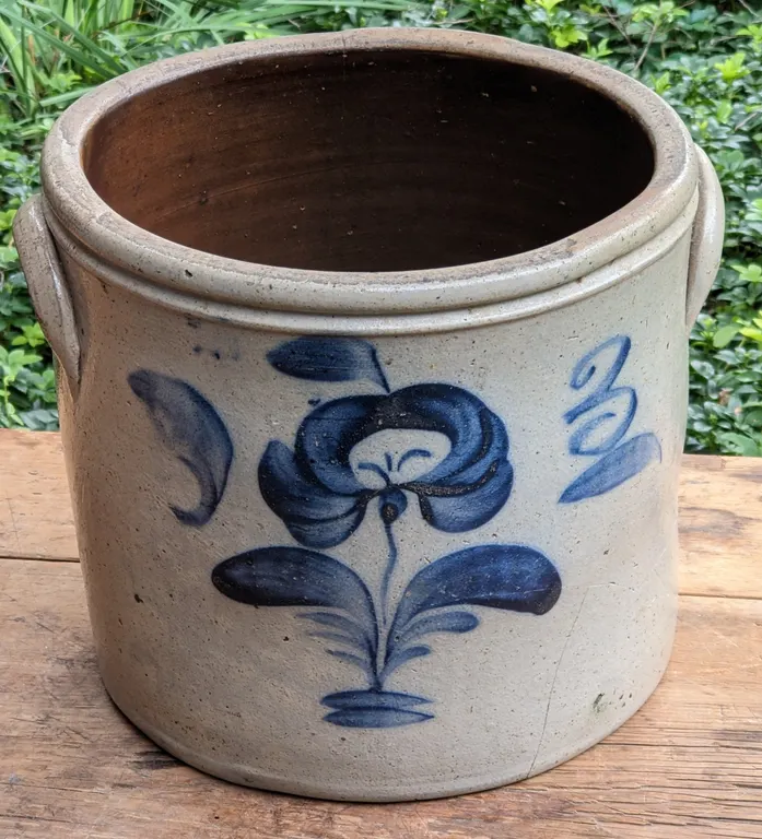 3 GAL SALT GLAZE COBALT DECORATED CROCK (BACHELDER - MENASHA)