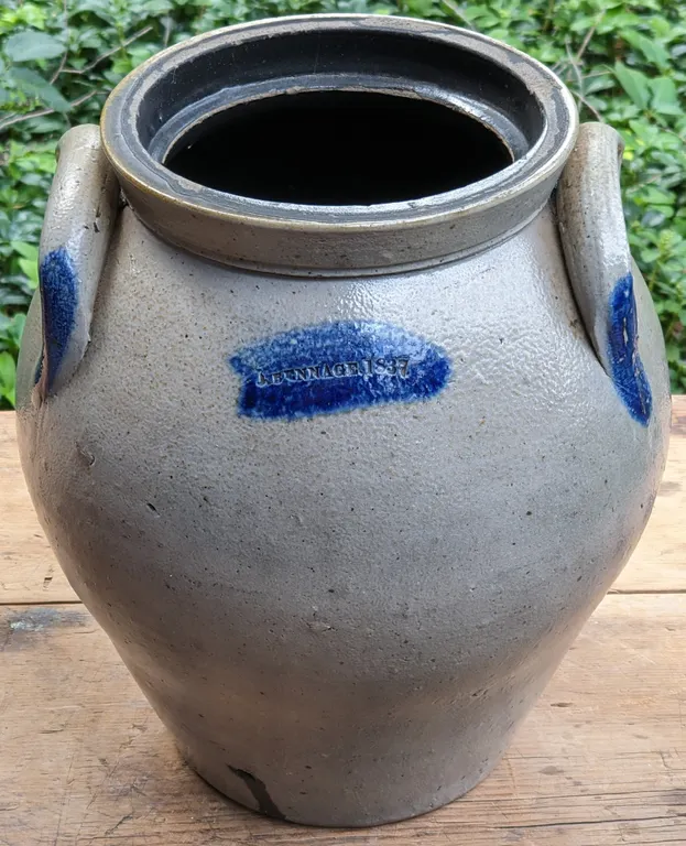 1 GAL DATED 1837 J. BENNAGE SALT GLAZE STORAGE JAR CROCK