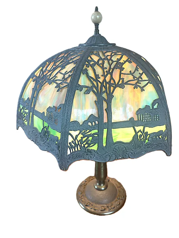 Amazing Bradley Hubbard style slag glass lamp