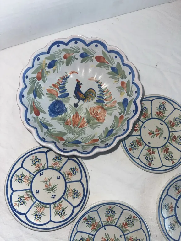 Antique QUIMPER plates and bowl – France
