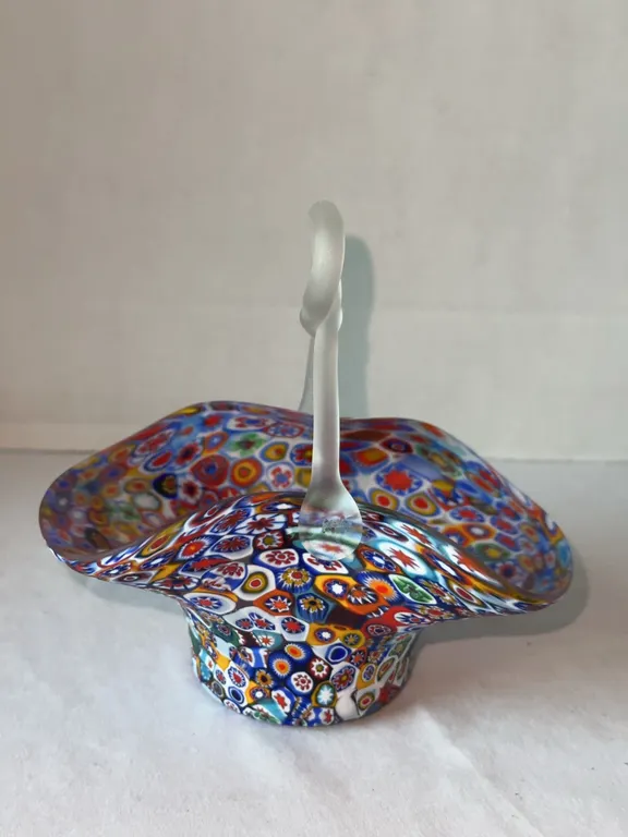 Murano glass basket with twist handle