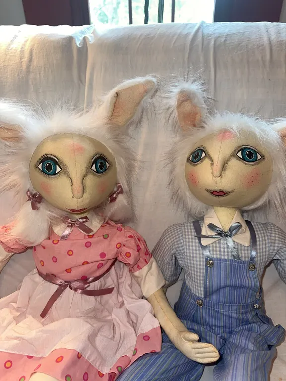 RARE Olive and Cocoa- Hansel and Lorelei artisan rabbits-folk art