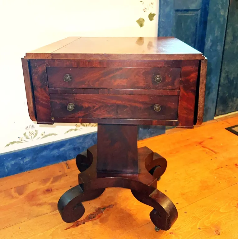 Vintage cherry(?) side table with flip up side