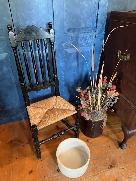 Vintage vignette - rush seat chair + 2 crocks