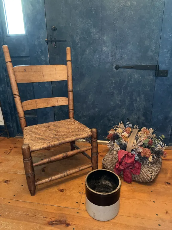 Vintage vignette - chair + basket + crock