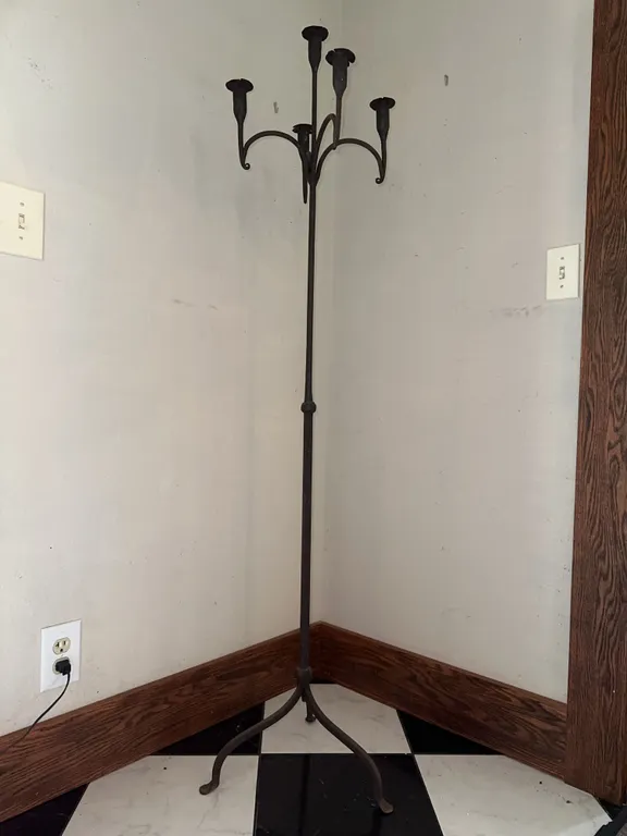 Wrought iron tall, floor candlestick
