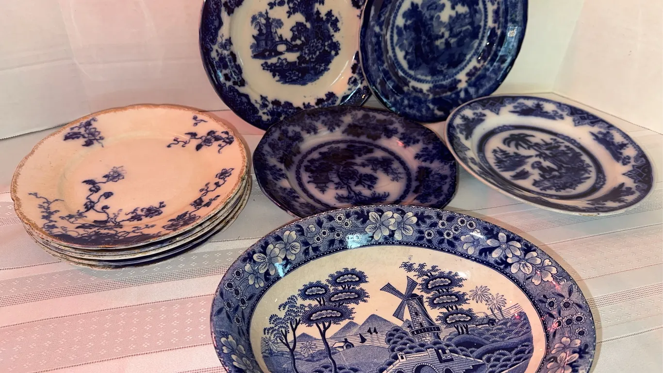 Flow blue and Willow ware