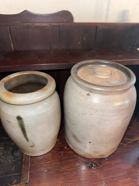 Two crocks – one with lid