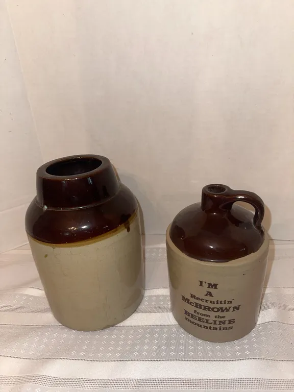 Brown drip crock and jug