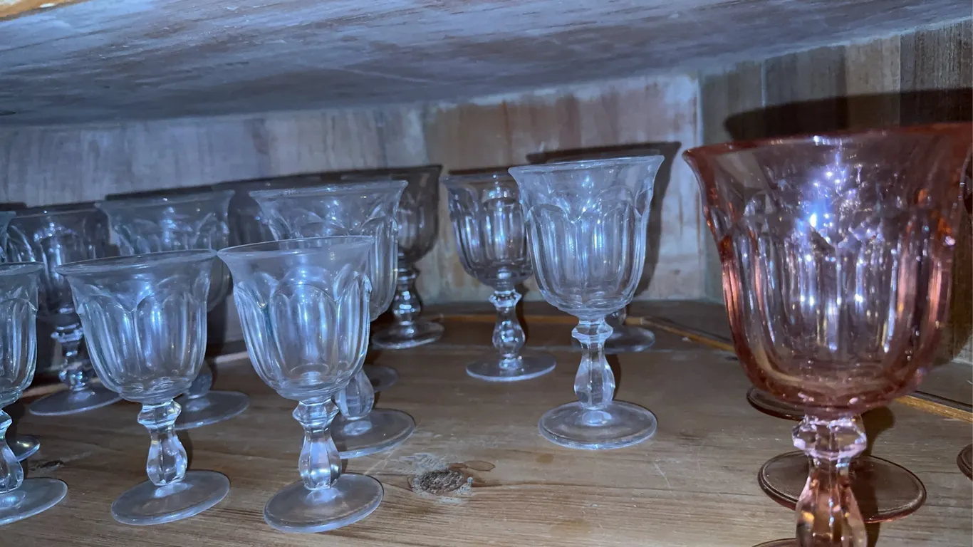Water goblets - clear + pink glass