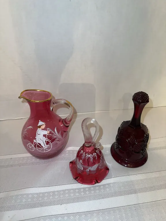 Fenton hand-painted bell, etc.