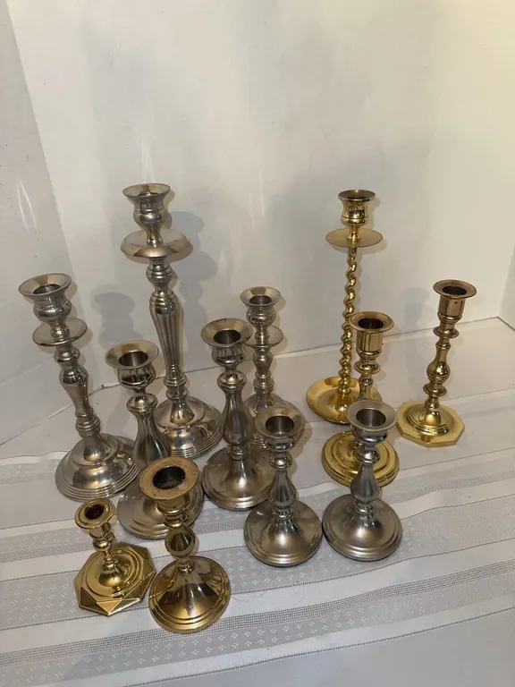 Brass and metal candlesticks