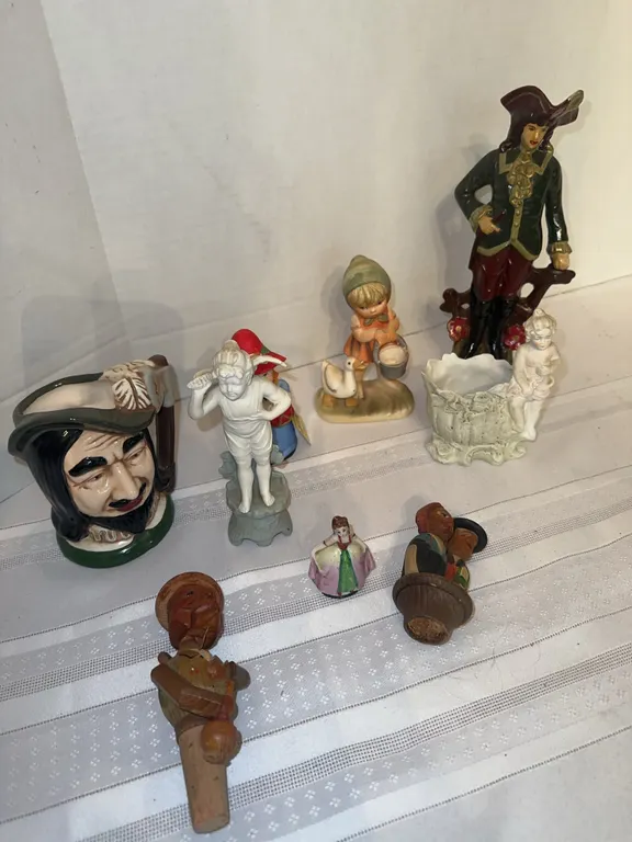 Antique wood bottle stoppers and figurines