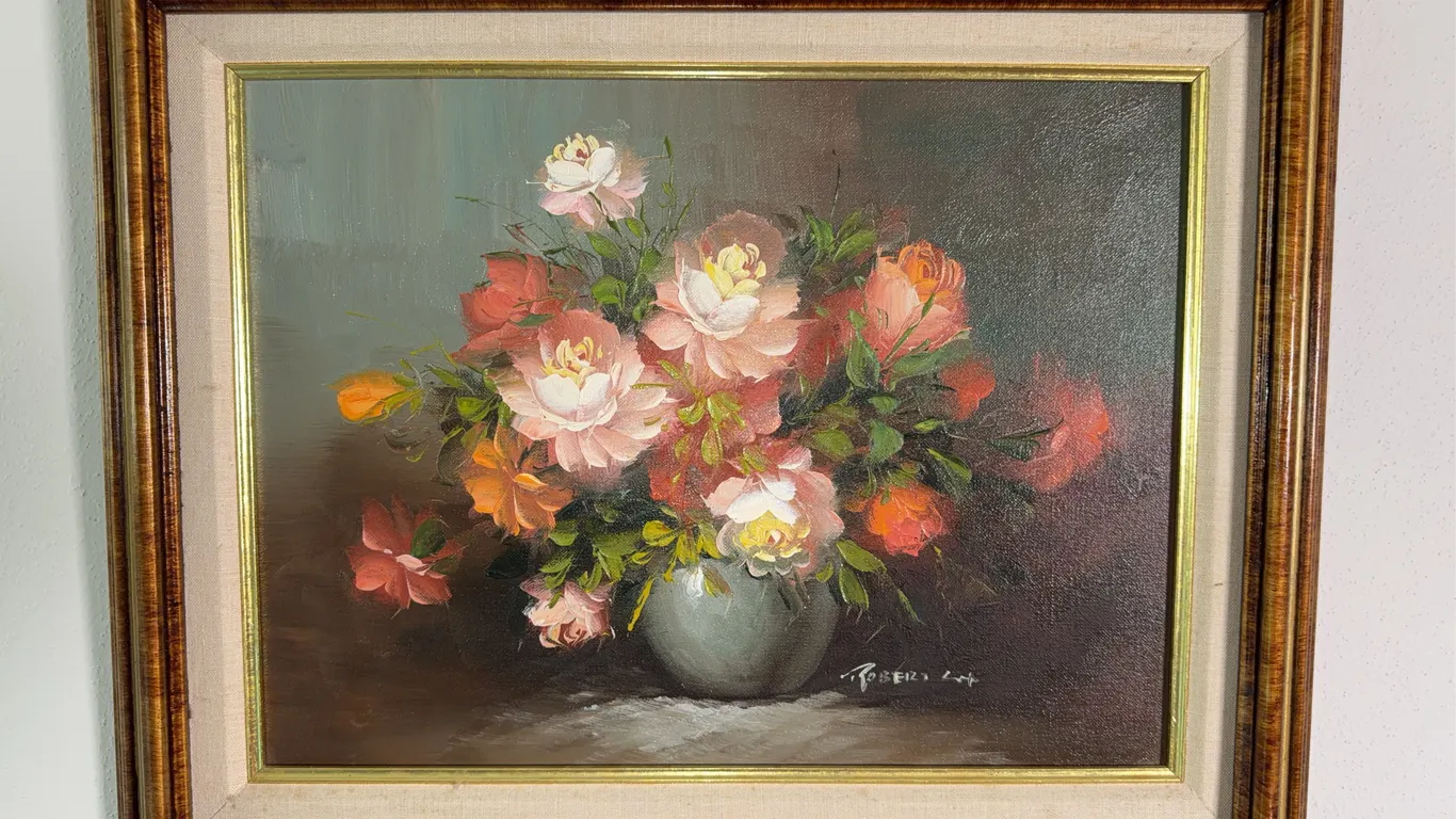 Framed Vintage Floral Still Life Painting, Signed