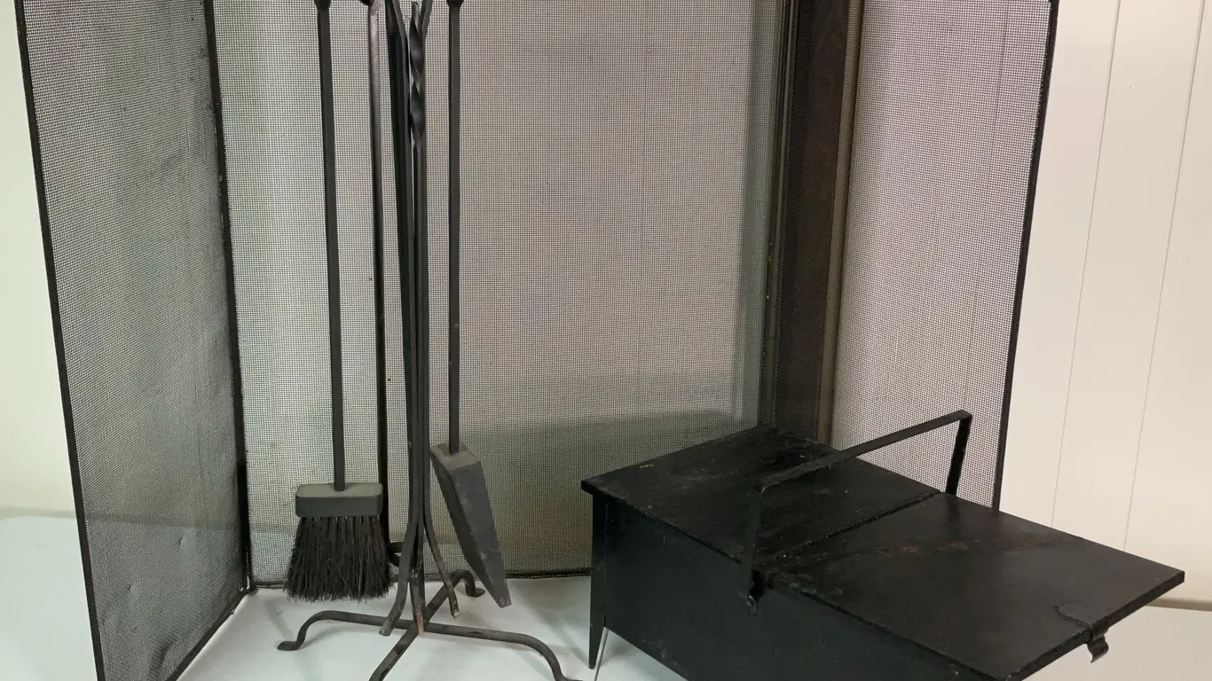 Fireplace Decor, Including Black Wrought Iron Tool Set, Ash & Pellet Holder