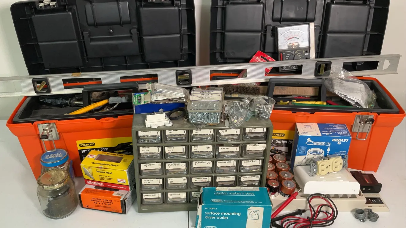 Tools, Screws, Nails, Batteries, Level, Outlets and More