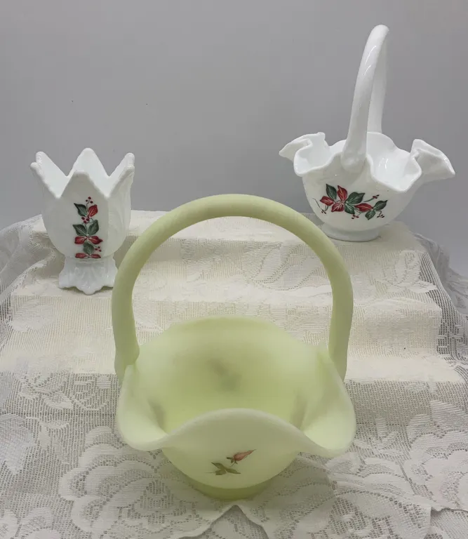 Vintage Fenton Hand-Painted & Signed White Glass & Yellow Pieces