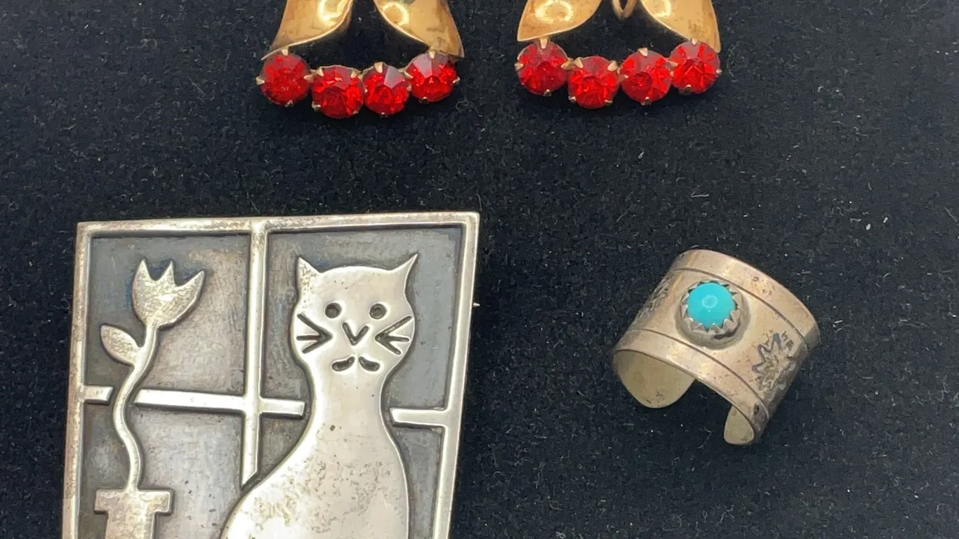 14K Gold Earrings w/ Stones, 3.51g Total Weight, Sterling Silver Pin & Ear Cuff, 14.14g Total Weight