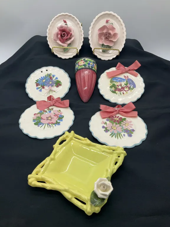Ceramic Flora Hanging Plaques, Including Cleminson Hand Painted Plaques and More