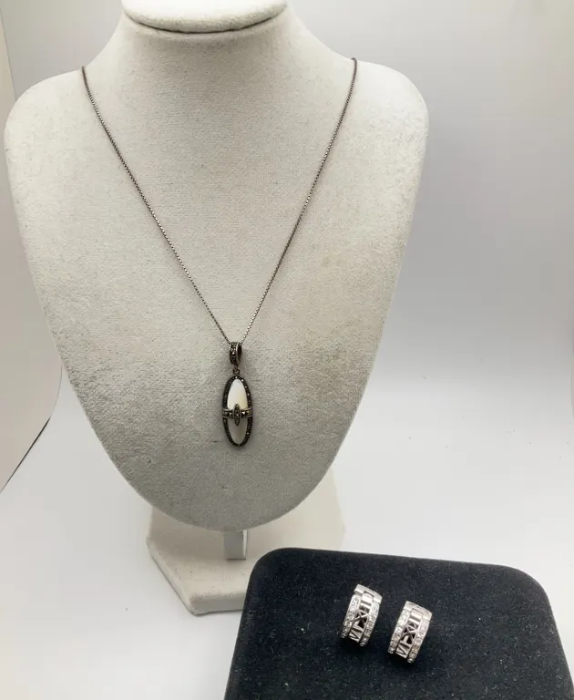 Sterling Silver 18in Chain & Pendant and Sterling Silver Pierced Earrings, 12.89g Total Weight