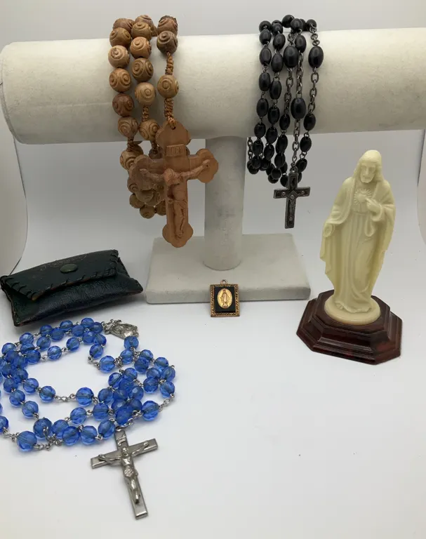 Religious Pieces Including 3 Rosaries & 10K Gold Filled Medal