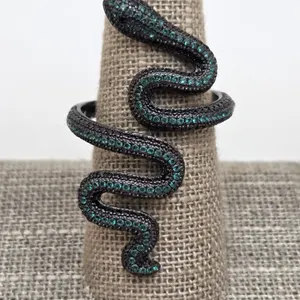 Sterling Silver Black Rhodium Gemstone Snake Ring