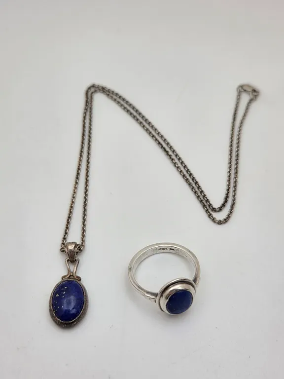 Sterling Silver Lapis Lazuli Pendant Necklace & Ring