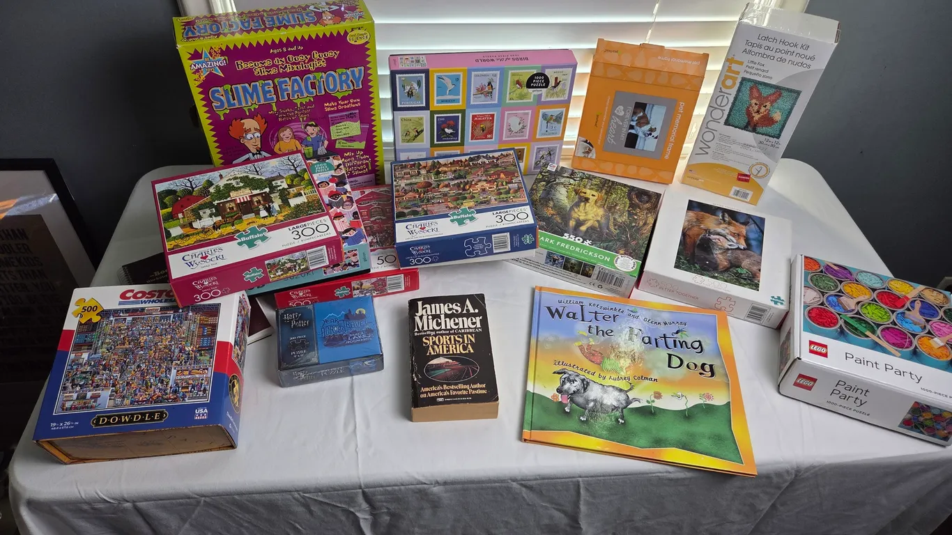 Puzzles, book, pet frame