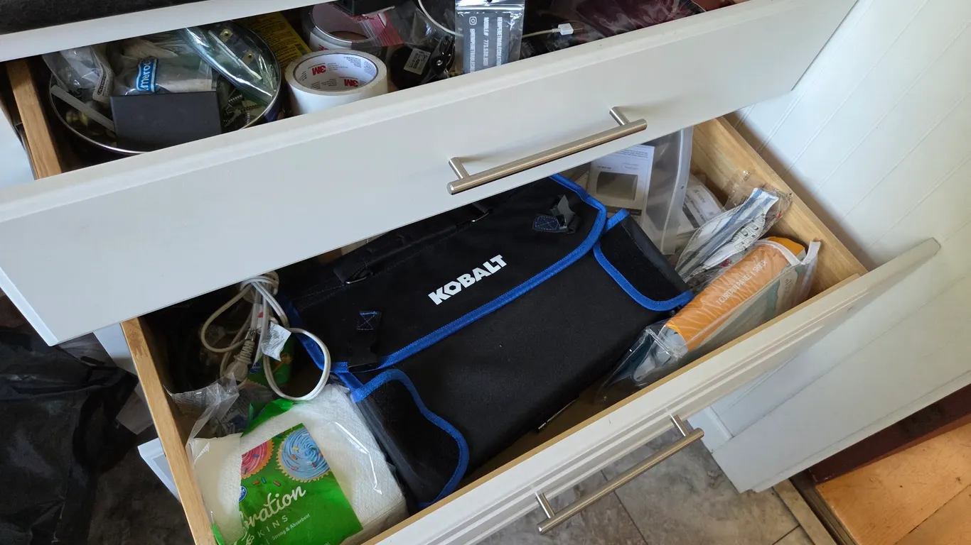Drawer Content including Dremel, cobalt tools