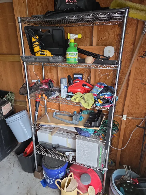 Metal shelf and contents