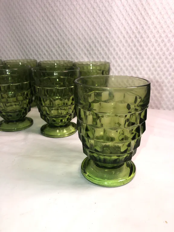 Indiana/Colony Glass Olive Green Footed Juice Glasses Set of Eight