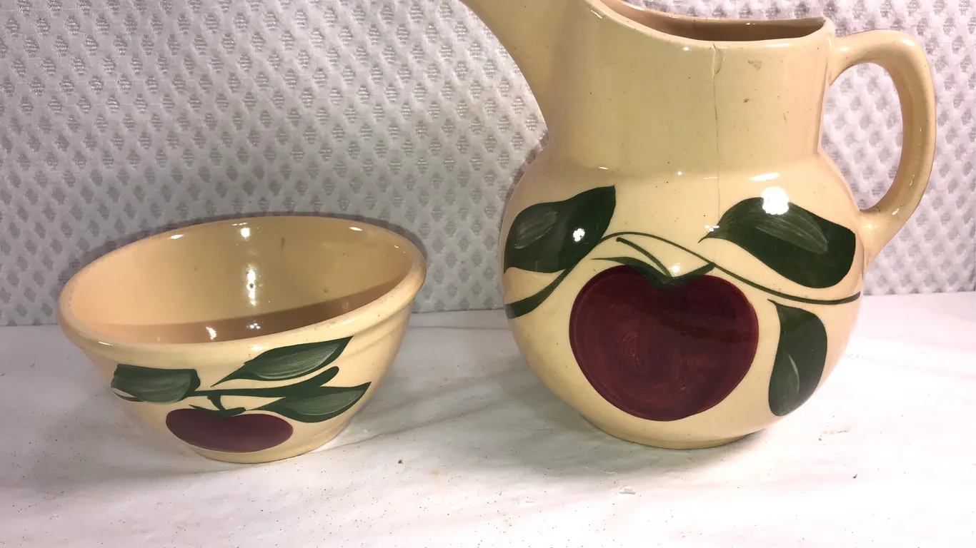 Watt Pottery Apple Pattern Bowl and Pitcher