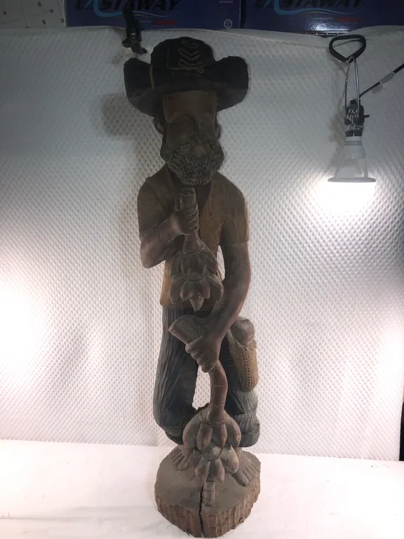 Vintage Caribbean Wooden Hand Carved Folk Art Sculpture