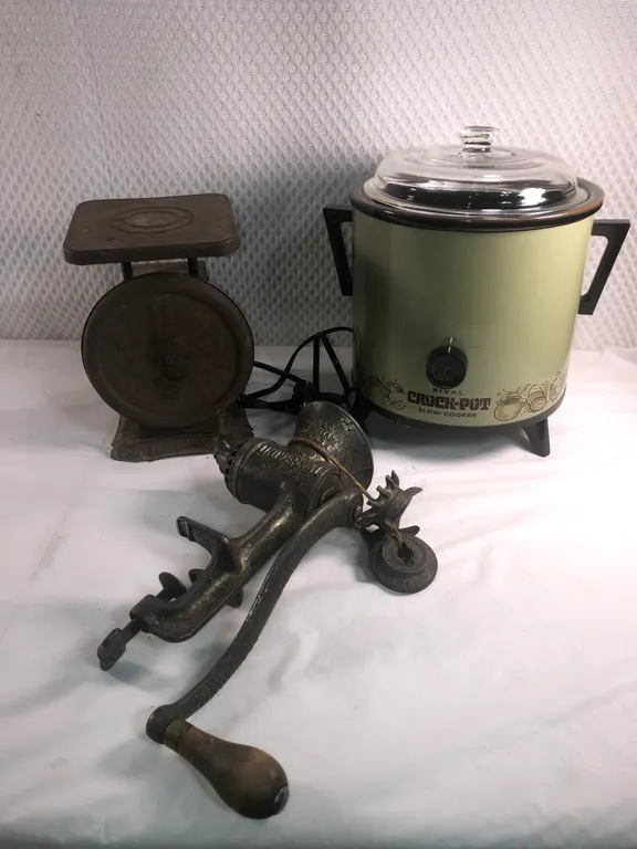 Vintage Scale, Grinder and Crockpot