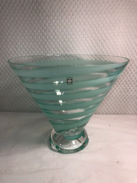 Hand Blown Art Glass Swirl Footed Bowl “Blenko?”