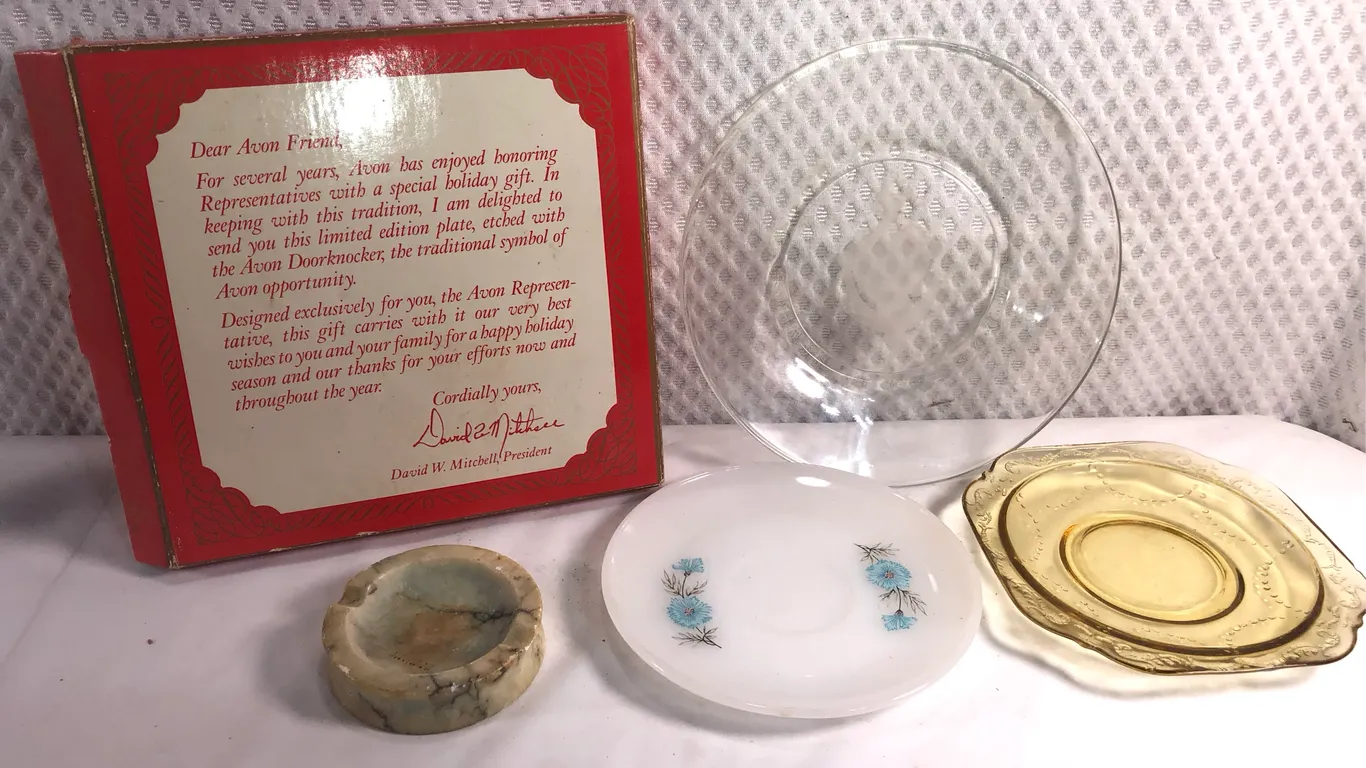 Vintage Marble Ashtray, Fire King Plate and Misc.