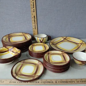 Vintage Vernon Kilns/Vernonware Dishes Hand Painted U.S.A. Brown/Yellow, Some Have Minor Damage