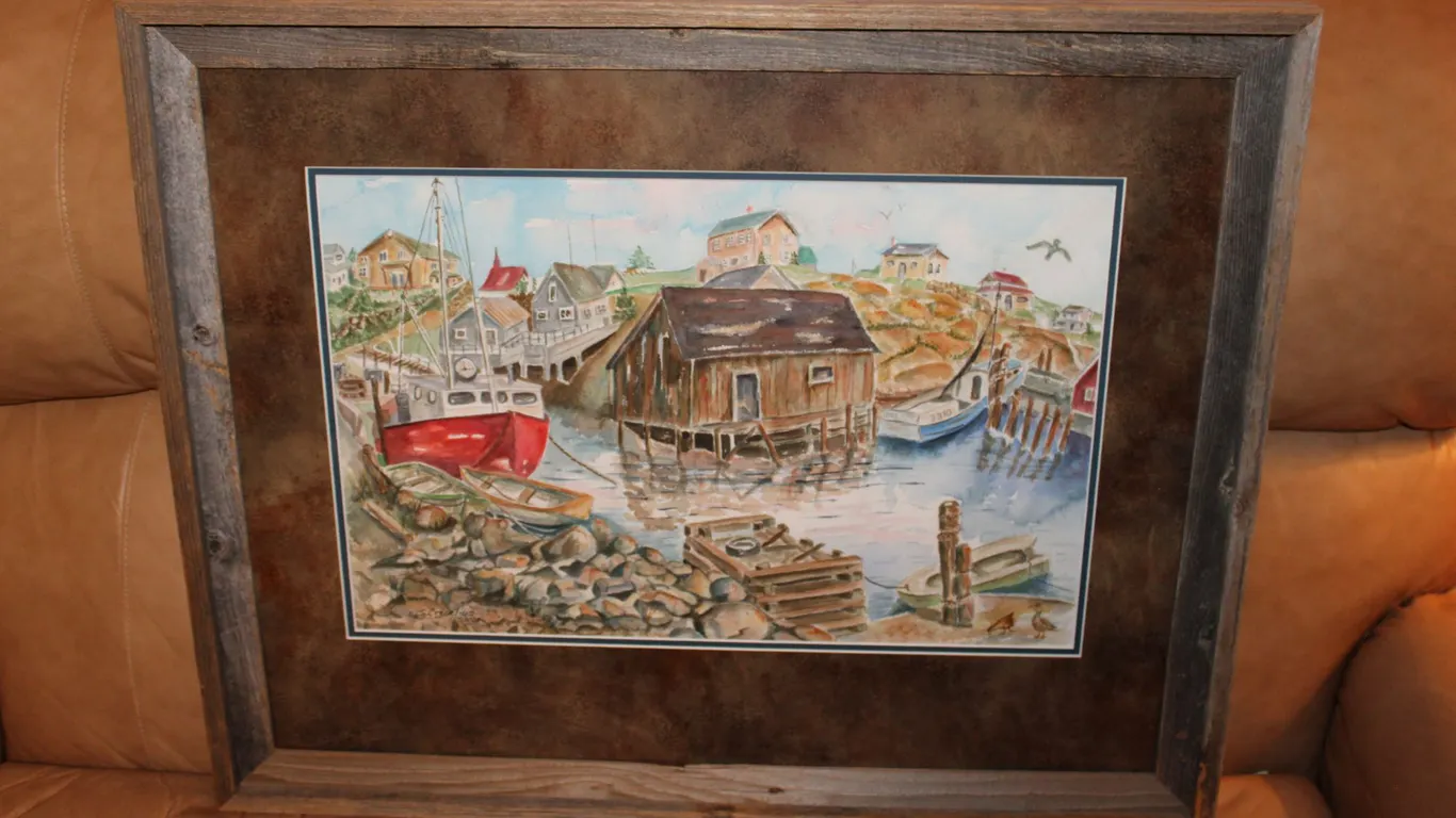 S. Crecelius Harbor Scene Watercolor
