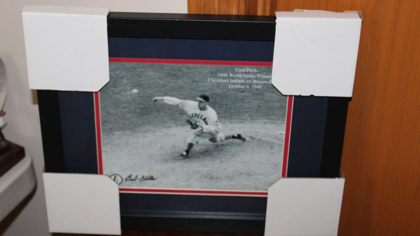 Autographed Bob Feller Cleveland Indians Baseball Print