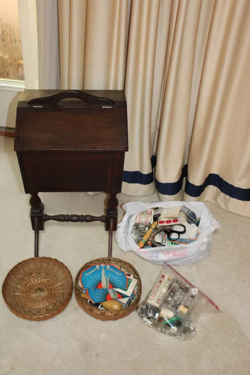 Vintage Sewing Cabinet & Supplies