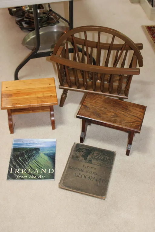 Wooden Magazine Rack & Stools