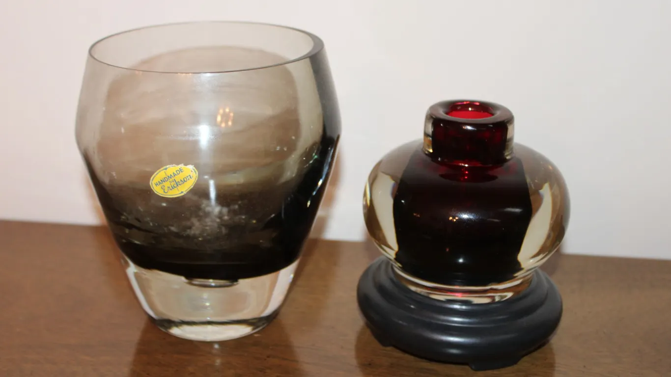 Erickson Smoke & Cranberry Art Glass Vases