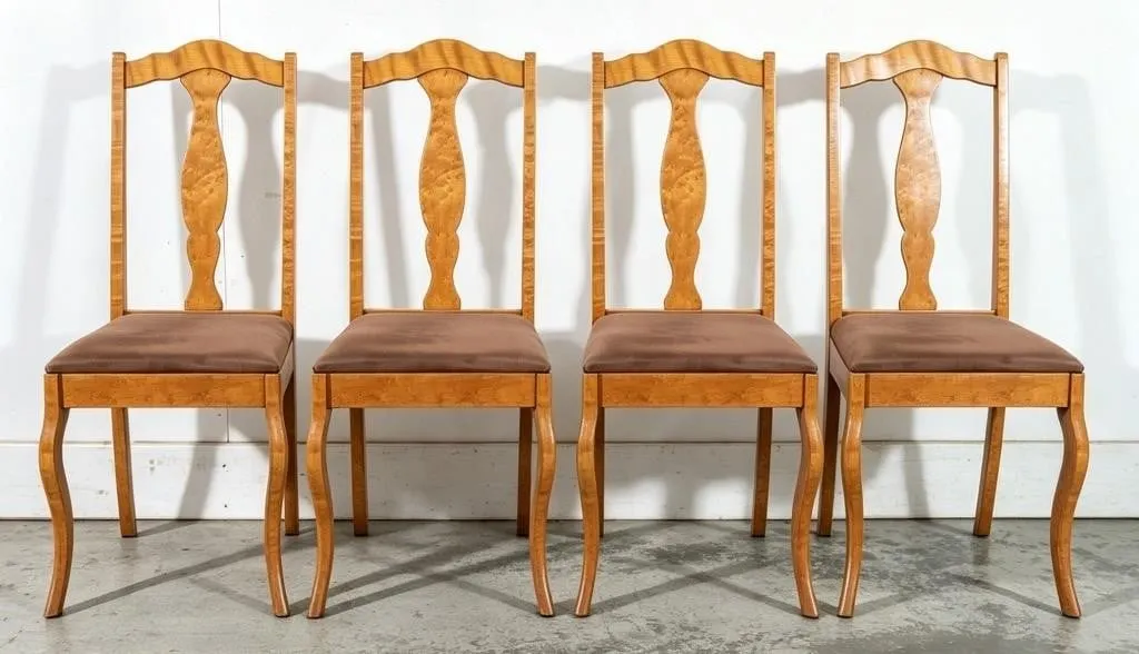 4 ROCOCO STYLE VASE BACK BLUR WOOD SIDE CHAIRS