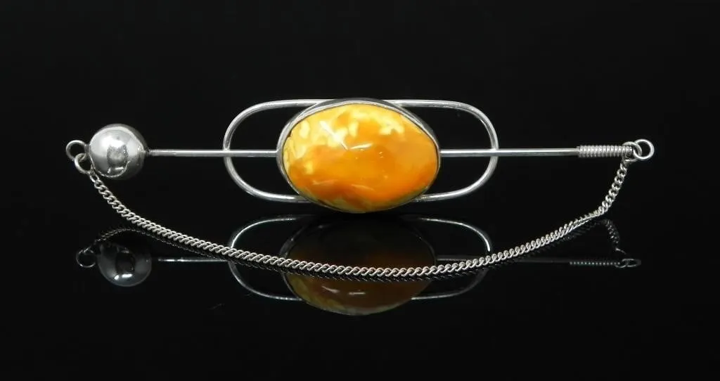 STERLING SILVER EGG YOLK AMBER PIN 12g