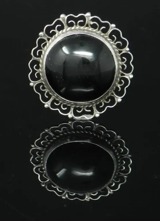 MEXICO STERLING SILVER BLACK GLASS PIN 11.5g