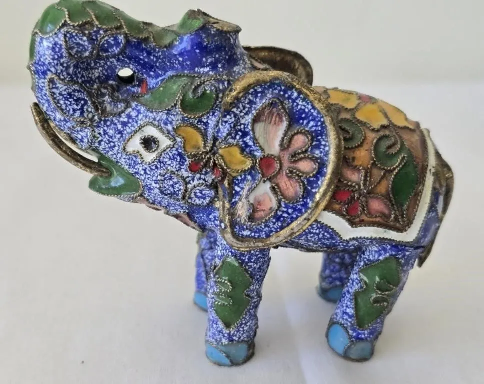 Miniature champleve cloisonne elephant
